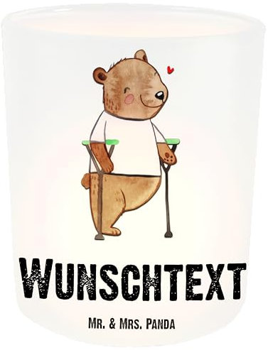 Mr. & Mrs. Panda Personalisiertes Windlicht Bär Beinamputation - Personalisierte Geschenke, mit Namen, Windlichtgläser, Amputation, Windlichter für Teelichter, Windglas, Kerzengläser