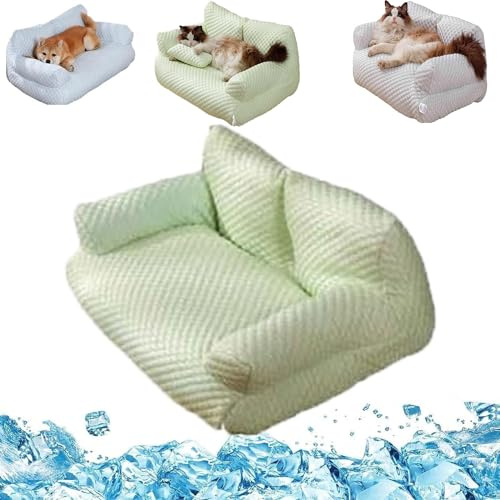 Kühlendes Haustierbett aus Eisseide, atmungsaktiv, waschbar, Hundesofa, kühlendes Bett, Sommer, kühles Eisseidenbett, atmungsaktiv, waschbar, Haustierbetten für Katze und Hund (Grün, XL)