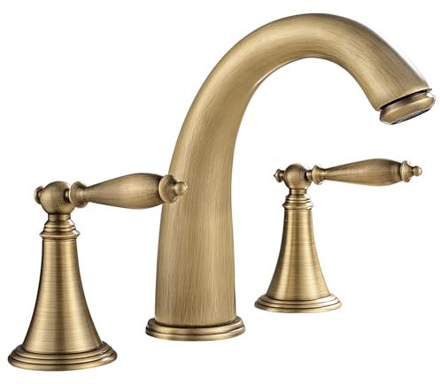 All Copper Retro Dreiloch-Waschtischarmatur Badezimmer Dreiteiliges Set aus Doppelgriff Doppelloch Spritzwassergeschützter Heiß- und Kaltwasserhahn, Antik