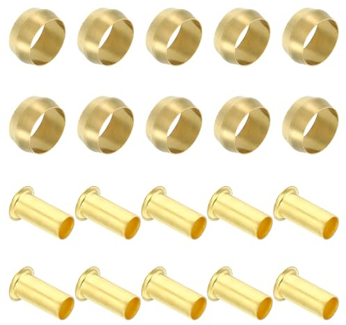 PATIKIL Ferrule Ottone Raccordi Compressione Tubo 3/8 Od, Kit Assortito 20pz Tubo Flessibile, Ghiera Ottone, Inserto Compressione, Kit Assortimento Tubi Aria Acqua Gas