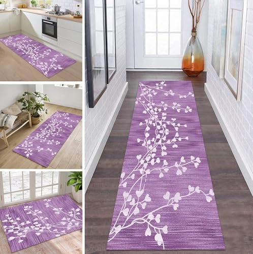 Teppich Läufer Lang Flur Küche rutschfest waschbar Korridor Tepiche Küchenläufer 50X120CM Violett Rosa Flurteppich Teppichmatten Meterware Kücheteppich Schlafzimmer Wohnzimmer Flurmatten Esszimmer