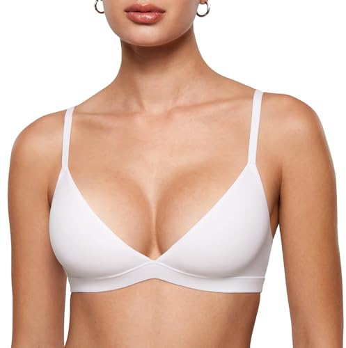INLYRIC Women's Inbarely Triangle Bralette Plunge Unlined Seamless Bra No Underwire Sexy Comfortable Everyday Snow White - See Through Small