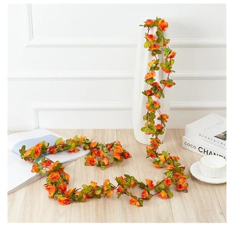 LXHZSY Girlande Hochzeit 250 cm künstliche Rosenblumen for Hochzeit, Zuhause, Raumdekoration, Frühling, Herbst, Gartenbogen, Weihnachten, Rattan, DIY, gefälschte Pflanzen, Ranke(Orange)