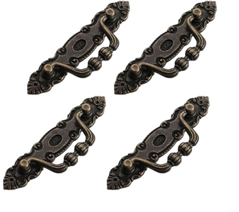 Gettimore 4 Stück antike Möbelgriffe, faltbar, Zinklegierung, Schublade für Ringzüge, Retro, dekorative Schranktürknäufe, 105 x 36 mm (Bronze)