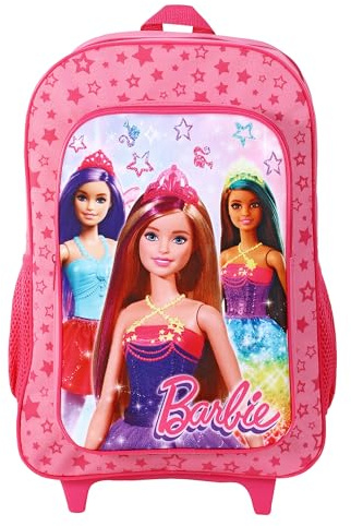 TDL Barbie Kids Folding Trolley Hand Luggage Bag - Backpack for School Travel Holidays - Deluxe 41cm Foldable Trolley Carry-On Suitcase