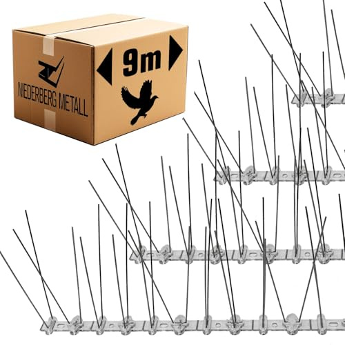 Niederberg Metall Taubenabwehr Spikes - 9 Meter Kunststoff Tauben Abwehrleiste mit 180 Vogel Abwehr Spikes - Taubenabwehr Balkon Vogelabwehr für Dachbalken - Vogelschutz Dach Solaranlage Photovoltaik