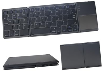 Housoutil Teclado Inalámbrico Plegable Touchpad Diseño 3 Doble para Tablet y Portátil Abs Negro