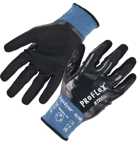 Ergodyne ProFlex 7251 Fully Coated Nitrile Work Gloves, Oil/Water Resistant, ANSI/ISEA 105-2016 A5 Cut Resistance, Touchscreen Capable