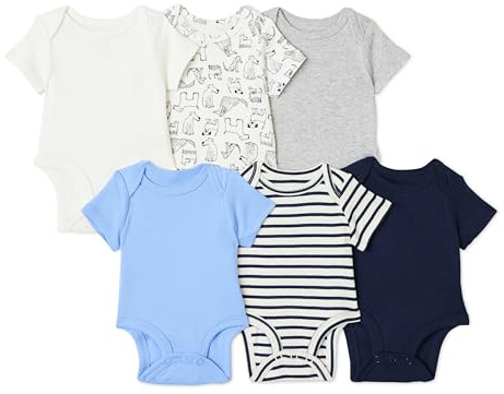 Amazon Essentials Gilets pour Bébé en Coton à Manches Courtes Mixte bébé, Lot de 6, Bleu/Chiens, 12 mois