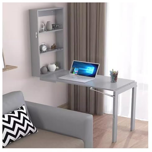 Genérico Mesa Plegable suspendida, Mesa Plegable, Escritorio Oculto, Tablero con gabinetes de Almacenamiento, Acabado Multicapa sin Pintura, Adecuado para dormitorios, oficinas, Salas de Estar, resta