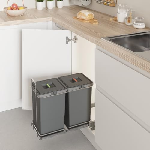 Menage Confort- Cubo de basura extraíble para armario de cocina ancho exterior min 400mm, capacidad 24/24 litros