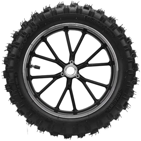 Pneumatico Ruota Anteriore 2.5-10 con Camera D'aria, Gomma E Metallo 10 Pollici per Piccole Motociclette Fuoristrada 49, Parti Ricambio Cerchio Ruota Anteriore Posteriore (BLACK)