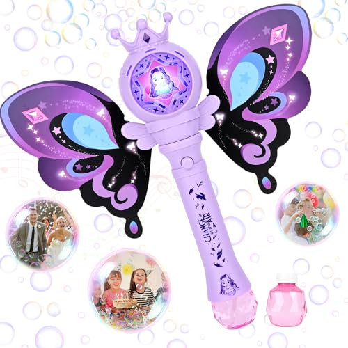Bubble Machine, GuKKK Schmetterling Seifenblasenstab, Elektronische Seifenblasenmaschine Kinder mit Seifenblasenlösung, Prinzessin Bubbles Zauberstäbe, Outdoor Bubble Toys für Kinder Geburtstag/Party