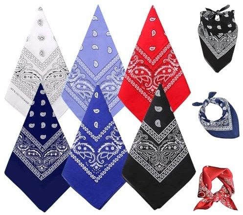 6 Stück Bandana Set Mischfarben, Headwear Haar Schal Paisley Muster, Halstuch Kopftuch Schal mit Paisley Muste für Alltag Outdoor Sport & Freizeit(55cm x 55cm)