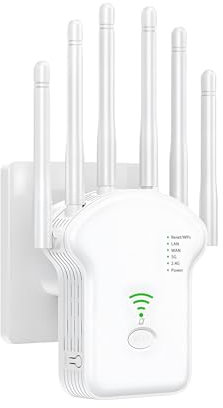 Anluomania Ripetitore WiFi Potente per Casa, Amplificatore WiFi Dual-Band 5GHz/2.4GHz, Wifi Extender Wireless 1200 Mbps con WPS,LAN/WAN,6Antenne,Supporta Modalità ripetitore/Router/AP