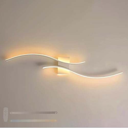 GZZBMY LED Dimmbar Wandlampe mit Fernbedienung Innen Wandleuchte Modern Wandbeleuchtung 3000K-6000K Langes Nachtlicht Aluminium für Wohnzimmer Schlafzimmer Treppenhaus (Weiß,60CM)