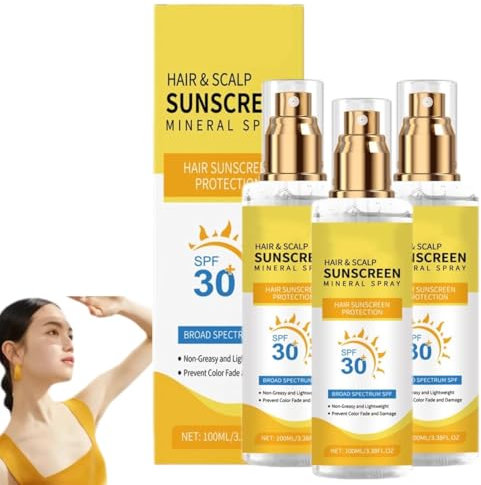 Scalp Sunscreen,Hair & Scalp Sun Protection Spray SPF30, Protection After Sun Mist,Non-Greasy Formula,Hair Color Fade/Dryness (3 Pcs)