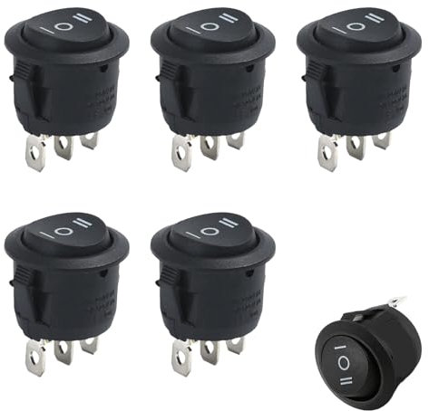 5 interruttori a levetta a 3 posizioni, interruttore a bilanciere 12 V, 3 poli, mini interruttore a levetta rotondo, 12 V, on/off, nero, 3 pin, interruttore a incasso a scatto, rotondo, per auto