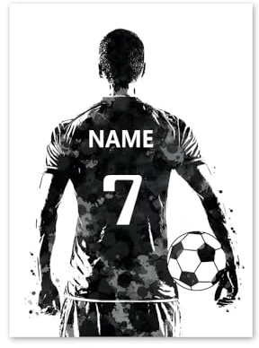 WGYANHY Carteles de fútbol personalizables en blanco y negro, estilo acuarela, estampados de lona personalizados, regalos para familiares y amigos (M1, 50x70cm, Con Marco)