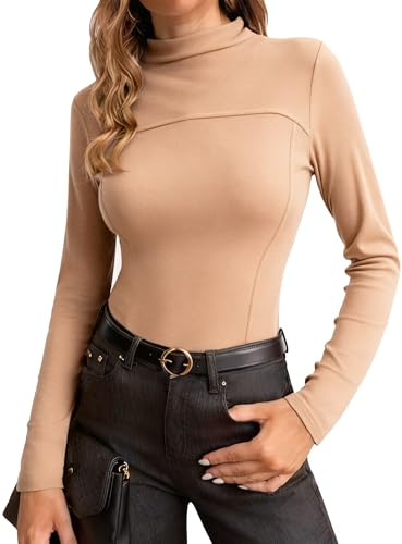 Wayleb Maglia Termica Donna Dolcevita, Top Tinta Unita Manica Lunga Elegante Taglio Slim per Autunno Inverno, Caramello M