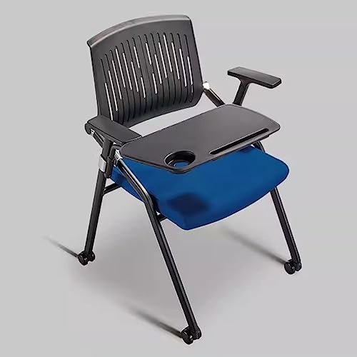 Student Chair with Desk Attached, Foldable Tablet Arm Chair, Computer Desk Chair with Writing Board and Cup Holder, Training Chair with Wheels and Stretch Backrest