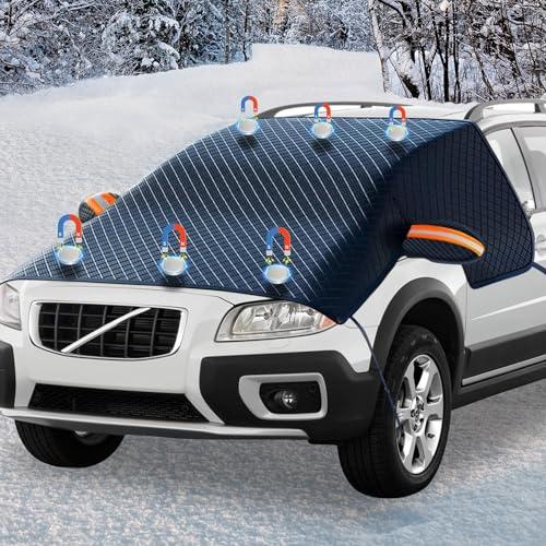 TZEKING Couverture Pare Brise Voiture,Protection Pare Brise Hiver,Protege Pare Brise Hiver,Bâche Pare Brise,Universelle pour Voiture Anti Givre,Universelle pour Voiture Anti Givre,Neige, Glace