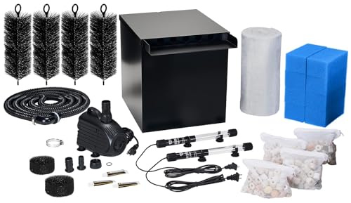 NFESOLAR Großes Wasserfallfiltersystem, Teichfilter Wasserfall Kit Edelstahl für Teiche und Bachläufe bis 4.500 Gallonen, inklusive 5-stufiges Filtersystem, 1200 GPH Wasserpumpe N4333