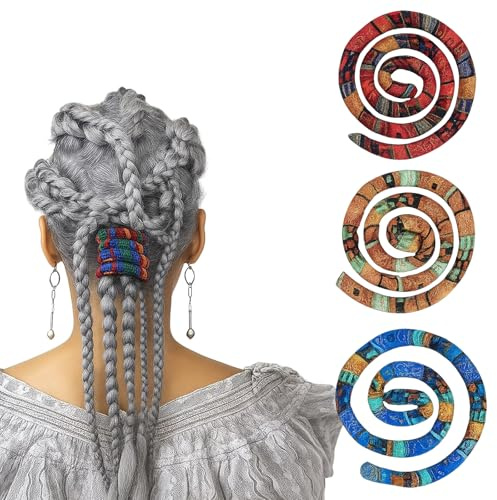 3 Pcs Dreadlock Accessories, Spiral Hair Ties for Long Braids and Thick Curly Hair, Bendable Ponytail Holders, Colorful Rip Tie Hair Ties, Colorful Dreadlocks Long Ponytail Holders Hair Accessories