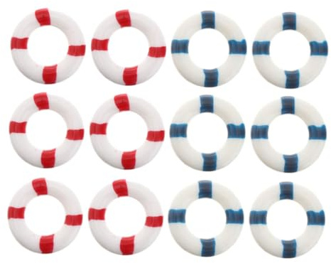 LOLIPPYY 12pcs Miniature Lifebuoy Resin Swim Ring Decor Mediterranean Style Red and Blue Nautical Ornaments for Home Beach Restaurant Scene Layout