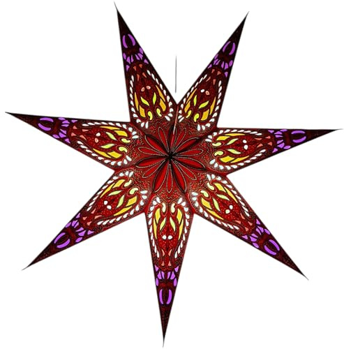 YEPSIO Lantern Lampshade Paper Star Light Shades Large 60cm Hanging Decorations for Christmas Wedding Home Decoration Birthday Party Foldable 7 Pointed Star (Red, Purple, Yellow)