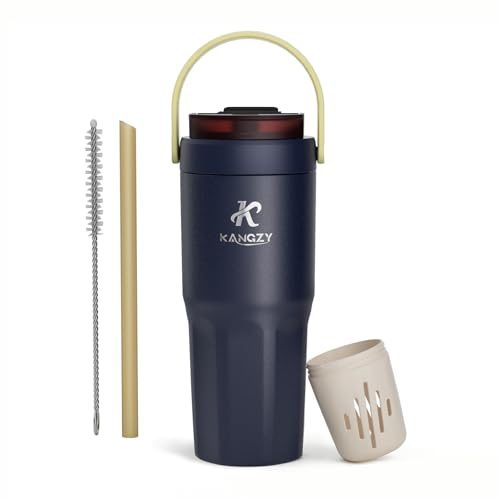 KANGZY Coffee Cup Travel Mug 600ml – Stainless Steel Insulated Water Bottle, 2-in-1 Lid, Vacuum Thermal Cup, Leak-Proof Design, Keeps Drinks Hot 8H+ / Cold 24H – Work, Travel & Car (Navy)