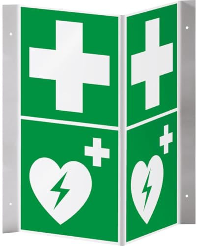 KSIGN Rettungs-Nasenschild Erste Hilfe und Defibrillator, Kunststoff, 200x400mm