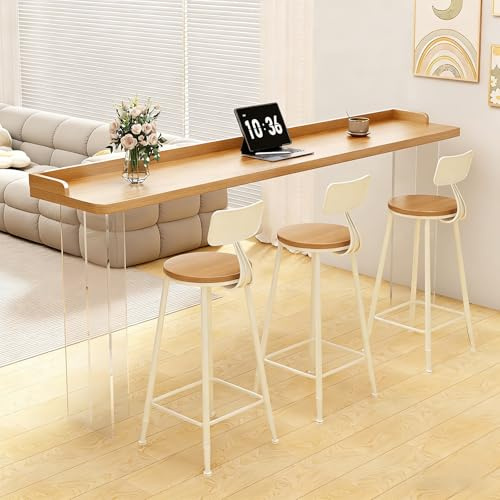 Modern Bartabell, Industriell Köks- och Matsalstabell i Thekenhöjd med Akrylbas, för Kök, Vardagsrum, Festrum, Utan Hocker(Beige,120x40x105cm/47x16x41in)