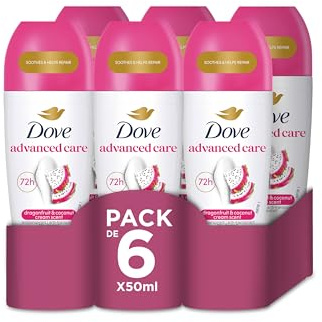 Dove Deodorante Roll On Advanced Care Dragon Fruit & Coconut Cream, Deodorante 72 Ore Protezione Sudore e Odori, Formula Idratante e Delicata, Ripara la Pelle dopo la Rasatura, 6 Pezzi da 50 ml