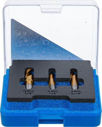 BGS 5081 | Schweißpunkt-Fräser-Satz | 5% Cobalt-Stahl | 3-tlg. | Bohrer Ø 6,5, 8, 10 mm | Oberfläche titannitriert | Zentrierspitze gegen Wandern