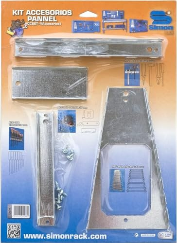 Simon Rack Surtido de Accesorios de Tablero, Accesorios Panel Perforado, 4 Piezas, Acero Galvanizado
