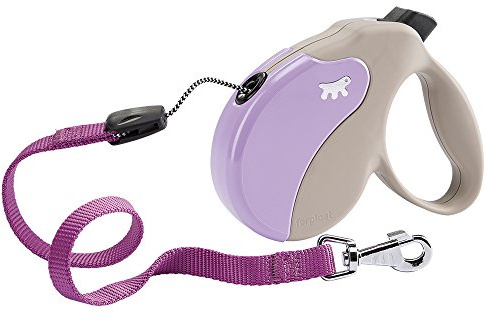 Ferplast Guinzaglio per Cani Allungabile AMIGO LARGE, Guinzaglio per Cani Taglia Grande fino a 50 Kg. Cordino max 5 m. Unico Pulsante per Blocco e Rilascio, Beige, Cover Viola