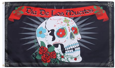 AZ FLAG Drapeau Dia de los muertos 150x90 cm Polyester 100D 2 Œillets | Usage intérieur et extérieur Drapeau décoratif Pirate Journée des morts coutures doubles et bords renforcés