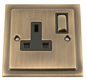 Single Plug Socket 1 Gang 13 Amp - Victorian - Antique Brass