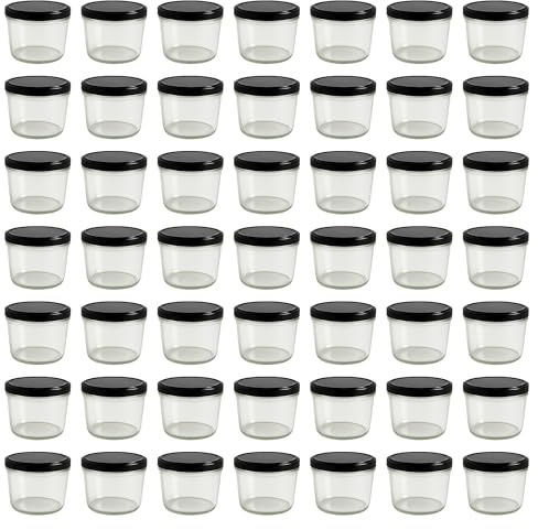 Vitrea 50x Marmeladengläser 230 ml - mit Deckel Schwarz TO 82 - Einmachgläser zum befüllen mit Schraubdeckel - Sturzgläser für Marmelade Schraubgläser - leere Gläser - 50 Stück