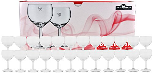 VAN WELL 24er Set Weingläser Ballon 19 cl / 0,1 L /-/ geeicht, Profi Weinkelche aus Glas, spülmaschinengeeignet, Gastronomie Tafelweingläser, klassische Rotwein Weißwein Gläser