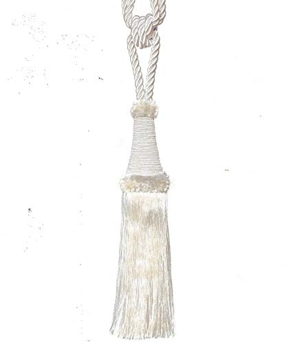 Mosel Avenue Art & Gobelin Studio (DE Raffhalter 65 cm mit Kordel Quaste 22 cm Cremeweiß Schmuckquaste Gardinen Vorhang Gardinenhalter Quaste Halter für Gardinen Barock Design