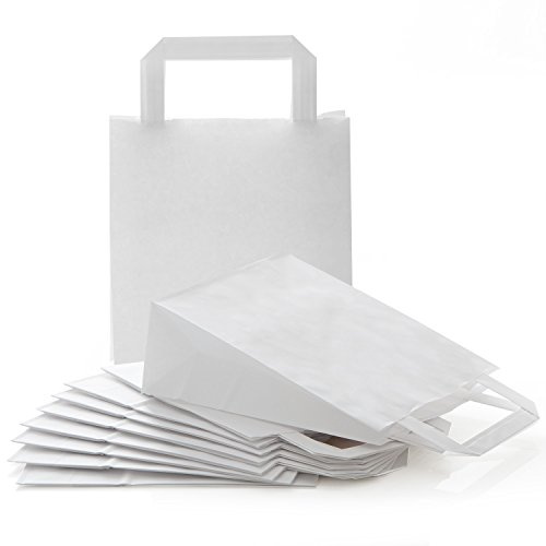 Weiße Papiertüten mit Henkel, 10 Stück: Papiertragetaschen Groß, Papiertasche Weihnachten, Papiertüte zum Basteln, Geschenktüte Advent, Papiertaschen zum Befüllen, Tüten Geschenke, 18 x 8 x 22 cm