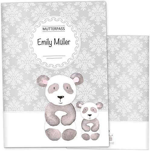 OLGS Mutterpasshülle personalisierbar | 3-teilig Black & White | Schutzhülle für den Mutterpass | Geschenkidee für Schwangere (Hülle für den deutschen Mutter-Pass personalisiert, Panda)