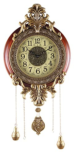 Aero Snail Large Wall Clock with Pendulum, Real Wood Retro Style, Battery Operated, Vintage Royal Decor for Home Living Bedroom