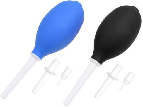 Set of 2 Air Blowers with Short, Medium and Long Nozzles - Removes Dust and Dirt from Cameras, Lenses, Filters and Sensitive Electronics - Powerful Air Blast - Durable - Microfiber Cleaning Cloth