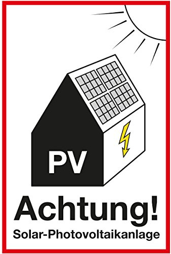 WANDKINGS Hinweisschild - Achtung! Solar-Photovoltaikanlage - stabile Aluminium Verbundplatte - Wähle eine Größe - 20x15 cm