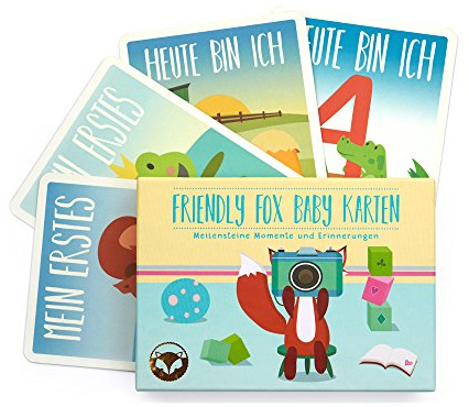 Friendly Fox Baby Meilensteine Karten, Meilensteinkarten Baby, Babys 1. Jahr in Bildern, Babytagebuch Geschenk zur Geburt, handgezeichnet