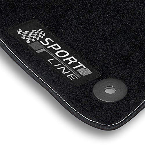 Bär-AfC Auto Fußmatten Sport Line passend für Mitsubishi Lancer CYO ab 2007, Autoteppiche Nadelvlies Schwarz, Bandeinfassung mit Silberner Ziernaht, Stick Silber & Grau, Set 4-teilig, MI02384