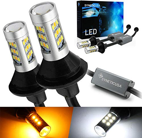 Syneticusa 7443 Error Free Dual Color Type 2 Switchback DRL LED Turn Signal Light Bulbs No Hyper Flash Built-in Resistors All in One -White/Amber Yellow (2 Pack)